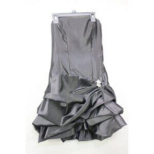 Cach'e Black Strapless Satin Party Dress-Jeweled Pin-Size 8-Whimsigoth
